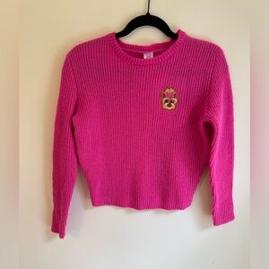 JoJo Siwa Bright Pink Girls Sweater with Embroidered Dog Patch